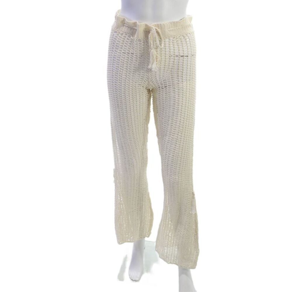 Anna Kosturova Women Beach Drawstring 100% Cotton Pants Beige Size XS